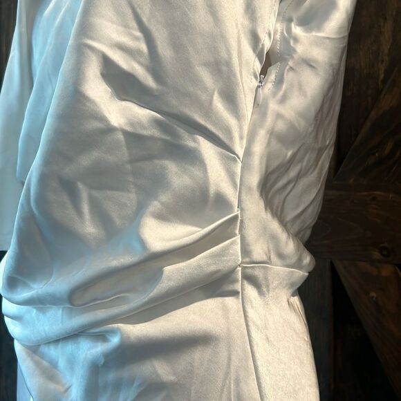 Gmettory Satin Cap Sleeve Ruched Back Dresses Elegant Ruched Waist Midi Dress - Picture 9 of 13